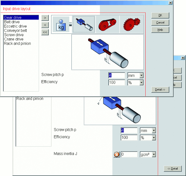 図 10.2: リードネジ、ベルト及びギアヘッドの組み合わせのドライブ入力