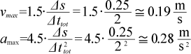 vmax=1.5・ΔS/Δttot=1.5・0.25/2≒0.19m/s